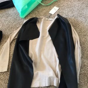 Zara black leather and tan cotton sweater size S